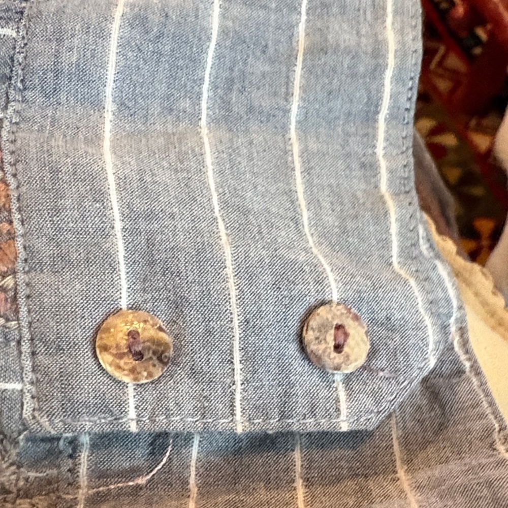 Floral Embroidered Button Down Shirt - Gray w/ tonal Pinks - Picture 11 of 11
